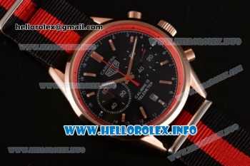Tag Heuer Carrera Calibre 18 Miyota Quartz Rose Gold Case with Red Inner Bezel Black Dial Stick Markers and Red/Black Nylon Strap