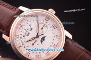 BlancPain Moonphase ST25 Automatic Rose Gold Case with White Dial and Brown Leather Strap-Rose Gold Markers