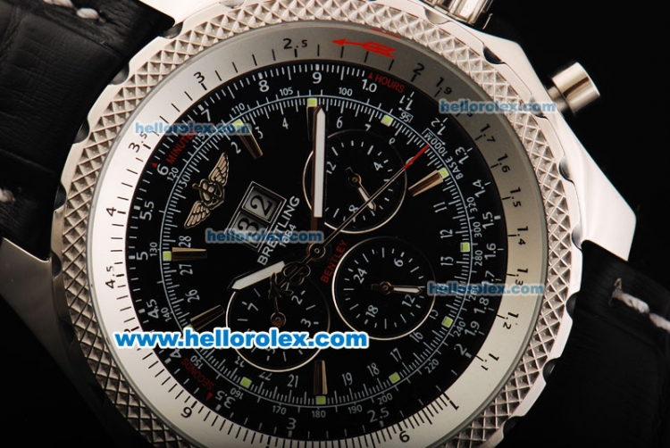 Breitling Bentley Motors Automatic with Black Dial and White Bezel-Black Leather Strap - Click Image to Close