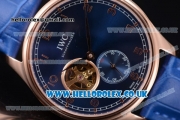 IWC Portugueser Tourbillon Hand-Wound Asia 2813 Automatic Rose Gold Case with Blue Dial Blue Leather Strap and Arabic Numeral Markers