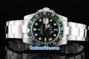 Rolex GMT Master II Oyster Perpetual Date Automatic with Black Dial and Green Bezel --Round Bearl Marking-small Calendar