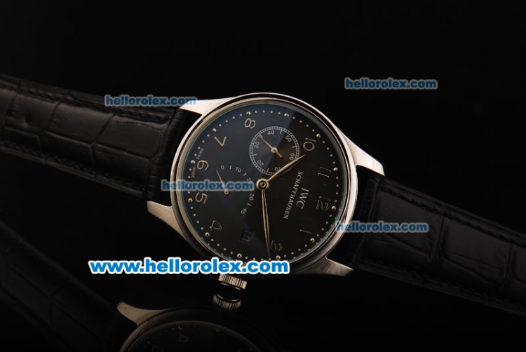 IWC Schaffhausen Portugieser Automatic Movement Steel Case with Black Dial and Black Leather Strap - Click Image to Close
