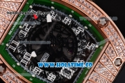 Richard Mille RM010 Miyota 9015 Automatic Rose Gold/Diamonds Case with Skeleton Dial and Green Inner Bezel