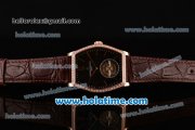 Vacheron Constantin Malte Tourbillon Swiss Tourbillon Manual Winding Rose Gold Case with Brown Alligator Strap Black Dial and Diamond Bezel