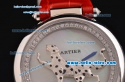 Cartier Le Cirque Animalier de Cartier Swiss Quartz Steel Case with White MOP Dial and Red Leather Strap