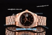 Rolex Day-Date II Swiss ETA 2836 Automatic Rose Gold Case with Rose Gold Markers and Black Dial