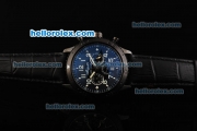 Breguet Type XX Chronograph Quartz Movement PVD Case with Black Dial and White Numeral Markers-Black Leather Strap