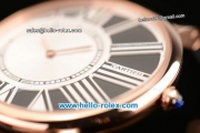 Cartier Ronde Miyota OS20 Quartz Rose Gold Case with Black Leather Strap and Black Dial