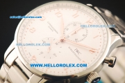 IWC Portuguese Chronograph Quartz Movement Full Steel with White Dial and Rose Gold Markers