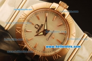 Omega Constellation Swiss Quartz Steel Case with Rose Gold Bezel and White MOP Dial-Rose Gold Stick Markers