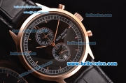 Patek Philippe Grand Complication Chronograph Miyota OS20 Quartz Rose Gold Case with Black Dial and Stick Markers