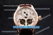 IWC Big Pilot Double Tourbillon Asia ST28 Automatic Rose Gold Case with White Dial and Brown Leather Strap Stick/Arabic Numeral Markers
