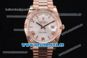 Rolex Day Date II Swiss ETA 2836 Automatic Rose Gold Case/Bracelet with Silver Dial and Roman Numeral Markers (BP)