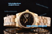 Rolex Datejust Swiss ETA 2836 Automatic Yellow Gold Case with Stick Markers and Black Dial