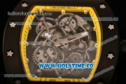 Richard Mille RM 055 Bubba Watson Tourbillon Manual Winding PVD Case with Skeleton Dial Dot Markers and Yellow Rubber Strap