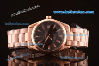 Omega Seamaster Asia 2813 Automatic Full Rose Gold Case with Black Stripe Dial-ETA Coating