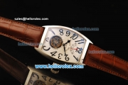 Franck Muller Swiss Tourbillon Manual Winding Movement Steel Case with Black Arabic Markers and Brown Leather Strap