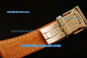 Breitling Transocean Chronograph Quartz Steel Case with Rose Gold Bezel and White Dial-Brown Leather Strap