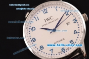 IWC Portuguese 2813 Automatic Steel Case with Blue Numeral Markers White Dial and Black Leather Strap