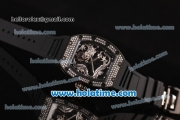 Richard Mille Tourbillon RM 057 Dragon Swiss ETA 2824 Automatic PVD&Diamond Case with Black Rubber Strap and Silver Dragon Dial - 1:1 Original