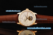 Jaeger-LeCoultre Duometre Tourbillon Automatic Movement Rose Gold Case with White Dial and Brown Leather Strap