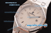 Audemars Piguet Royal Oak Lady Miyota OS2035 Quartz Steel Case with Diamond Bezel and White Rubber Strap