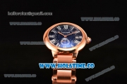 Cartier Rotonde De Miyota Quartz Rose Gold Case/Bracelet with Blue Dial and White Roman Numeral Markers