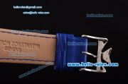 Vacheron Constantin Malte Miyota OS2035 Quartz Steel Case with Blue Leather Strap Blue Dial Stick Markers