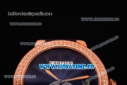 Cartier Rotonde De Swiss Quartz Rose Gold Case with Diamonds Blue Leather Strap with Blue Guilloche Dial