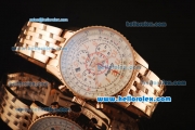 Breitling Montbrillant Swiss Valjoux 7750 Automatic Full Rose Gold with White Dial and Rose Gold Markers