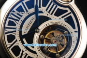 Cartier ballon bleu de Cartier Swiss Tourbillon Manual Winding Movement Steel Case with Black Dial and Black Leather Strap