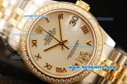Rolex Datejust Automatic Movement ETA Coating Case with White Dial and Diamond Bezel-Two Tone Strap