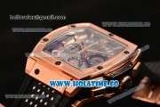 Hublot MP-06 Senna Chrono Miyota OS20 Quartz Rose Gold Case with Skeleton Dial Stick Markers and Black Leahter Strap