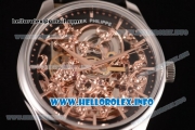 Patek Philippe Complicated Skeleton Asia Automatic Steel Case with Skeleton Dial and Black Leather Strap (GF)