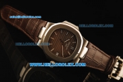Patek Philippe Nautilus Swiss ETA 2824 Automatic Movement Steel Case with Brown Dial and Brown Leather Strap-1:1 Original