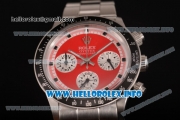 Rolex Daytona Vintage Chrono Miyota OS20 Quartz Steel Case/Bracelet with Red Dial and Point Markers - White Inner Bezel