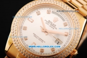 Rolex Day Date II Automatic Movement Full Rose Gold with Double Row Diamond Bezel - Diamond Markers and White Dial