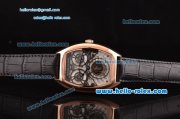 Franck Muller Giga Tourbillon ST22 Automatic Rose Gold Case with Black Leather Strap and White Dial -Blue Hands