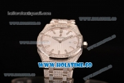 Audemars Piguet Royal Oak 33MM Miyota Quartz Diamonds/Steel Case with White Dial Stick Markers and Diamonds Bezel (EF)