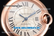 Cartier Ballon Bleu Medium Asia Automatic Rose Gold Case with Silver Dial Grey Leather Strap and Roman Numeral Markers (YF)