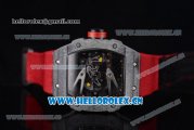 Richard Mille RM027-2 Miyota 9015 Automatic Carbon Fiber Case with Skeleton Dial Dot Markers and Red Nylon Strap