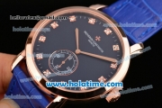 Vacheron Constantin Malte Miyota Quartz Rose Gold Case with Blue Leather Bracelet Diamond Markers and Blue Dial