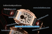 Franck Muller Conquistador Grand Prix Asia Automatic Rose Gold Case with Black Arabic Numeral Markers White Dial and Black Leather Strap