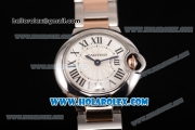 Cartier Ballon Bleu De Small Swiss Quartz Rose Gold/Steel Case with Silver Dial Two Tone Bracelet and Roman Numeral Markers