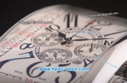 Franck Muller Long Island Chronograph Miyota Quartz Movement Steel Case with White Dial and White Leather Strap