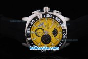 Ferrari Working Chronograph with Black Graduated Bezel and Yellow Dial-Small Calendar and Rubber Strap