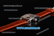 Minorva Swiss Tourbillon Manual Winding Steel Case with White Dial Orange Leather Strap and Blue Roman Numeral Markers