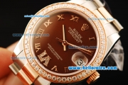 Rolex Datejust Automatic Movement Steel Case with Brown Dial and Diamond Bezel-Two Tone Strap