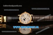 Breguet Classique Moonphase 9015 Auto Yellow Gold Case with White Dial and Black Leather Strap