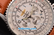 Breitling Navitimer Chronograph Quartz Movement Steel Case with Arabic Numerals and Brown Leather Strap